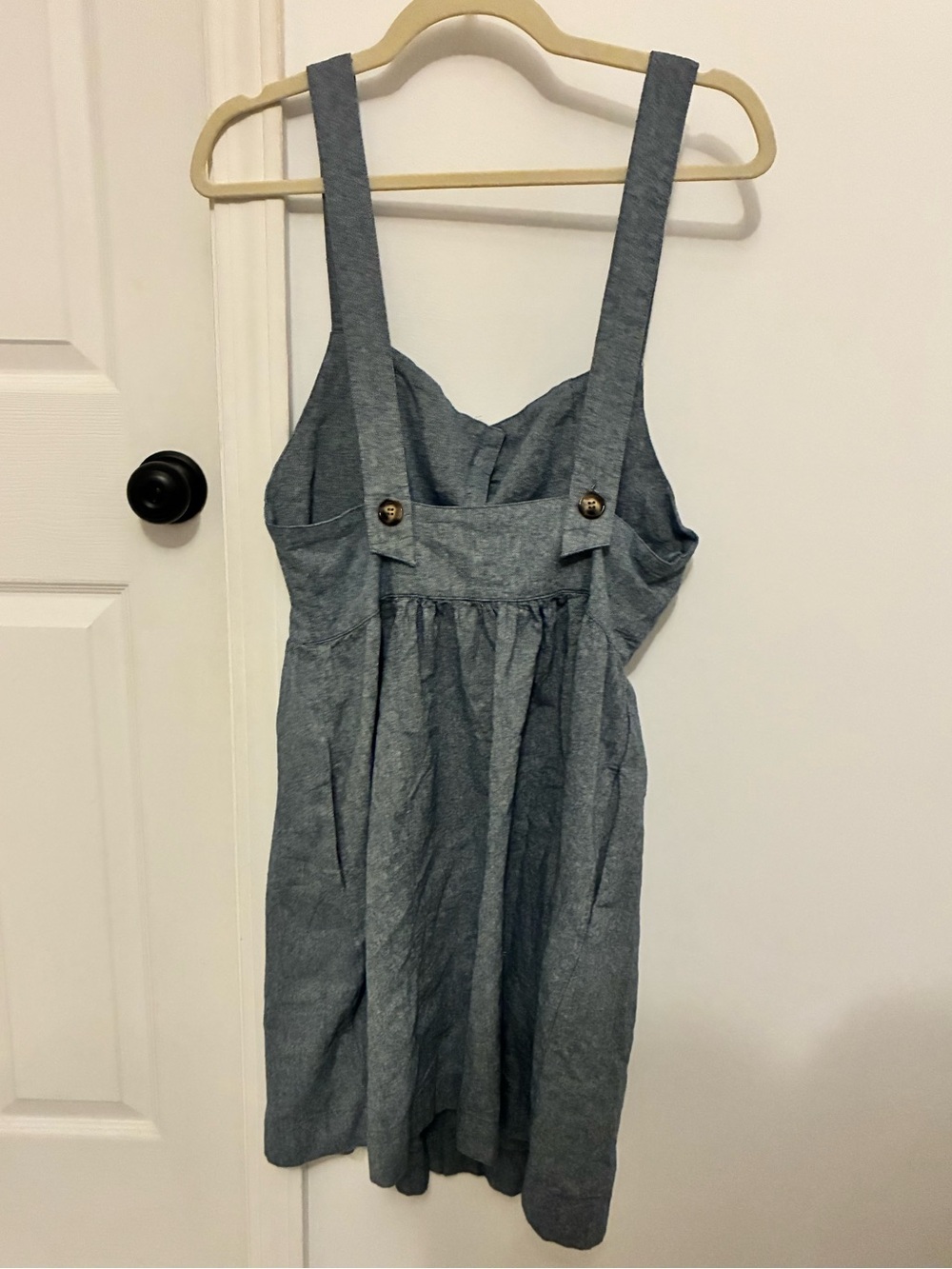 Button-Front Blue Linen Texture Sundress with Wide Straps - Picture 2 of 3